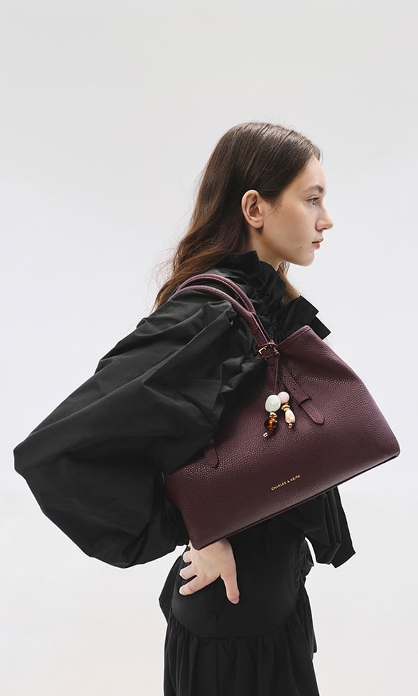 Black Lilibet Croc-Effect Elongated Top Handle Bag - CHARLES & KEITH